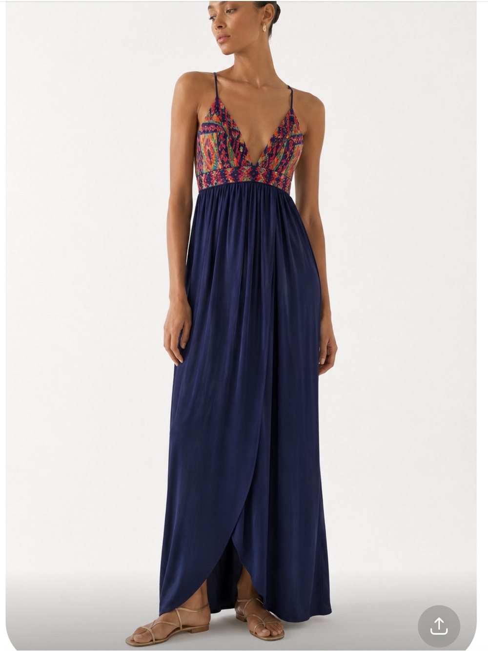 MARA HOFFMAN Navy Maxi Dress with Multicolor Beaded Bodice Size Medium